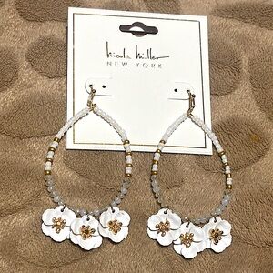 Nicole Miller - White and Gold Floral Earrings